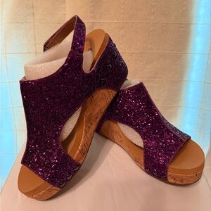 Elegant Purple Glitter Wedge Sandals